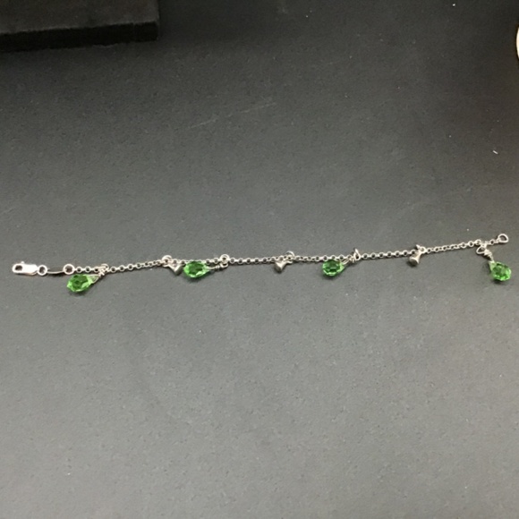 Italy 925 Sterling Silver with green Crystals Hallmarked - Picture 6 of 7